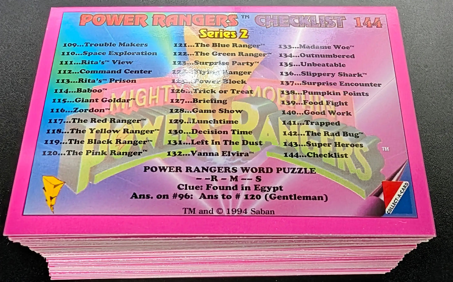1994 Collect-a-Card Power Rangers Series 2 (Yellow Hobby) 72 Card Set - Non-Sports Card Single
