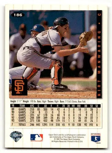 1994 Collector’s Choice #186 Kirt Manwaring San Francisco Giants Bas ID:63322 - Baseball Card Single