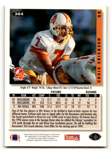 Craig Erickson football card with original gloss, 1994 Collector’s Choice NM-MT