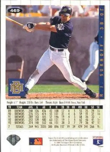 1994 Collector’s Choice #469 B.J. Surhoff NM Near Mint Brewers - Baseball Card Single