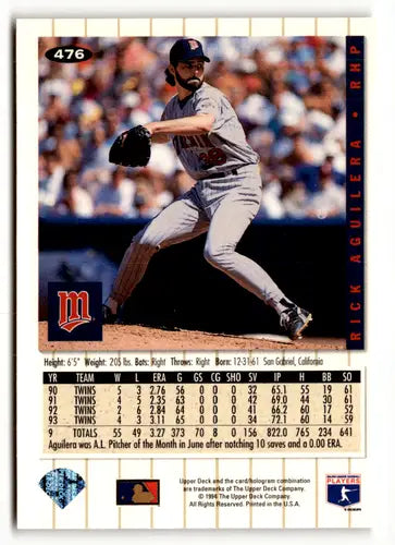 1994 Collector’s Choice #476 Rick Aguilera Minnesota Twins Baseball Cards - Baseball Card Single