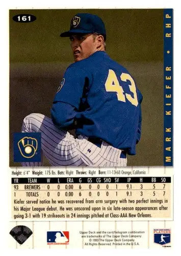 1994 Collector’s Choice Silver Signature Mark Kiefer baseball card with original gloss