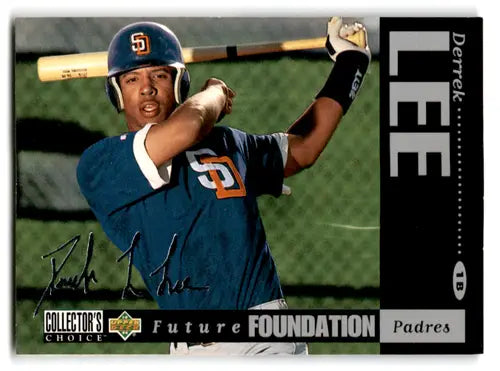 Original gloss baseball trading card featuring Padres player Derrek Lee in choice silver signature