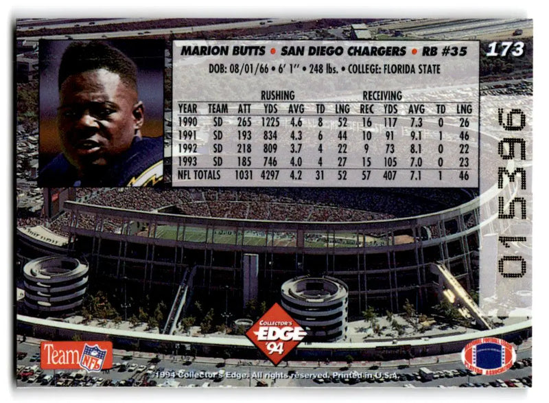 1994 Collector’s Edge #173 Marion Butts Pop Warner 22K Gold - Football Card Single