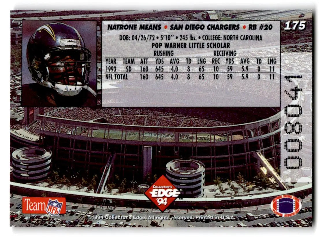 1994 Collector’s Edge #175 Natrone Means Pop Warner Bronze - Football Card Single