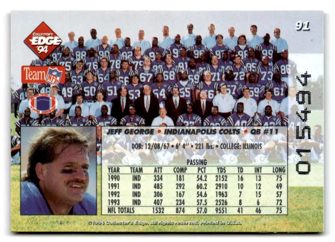 1994 Collector’s Edge #91 Jeff George Boss Squad Silver - Football Card Single