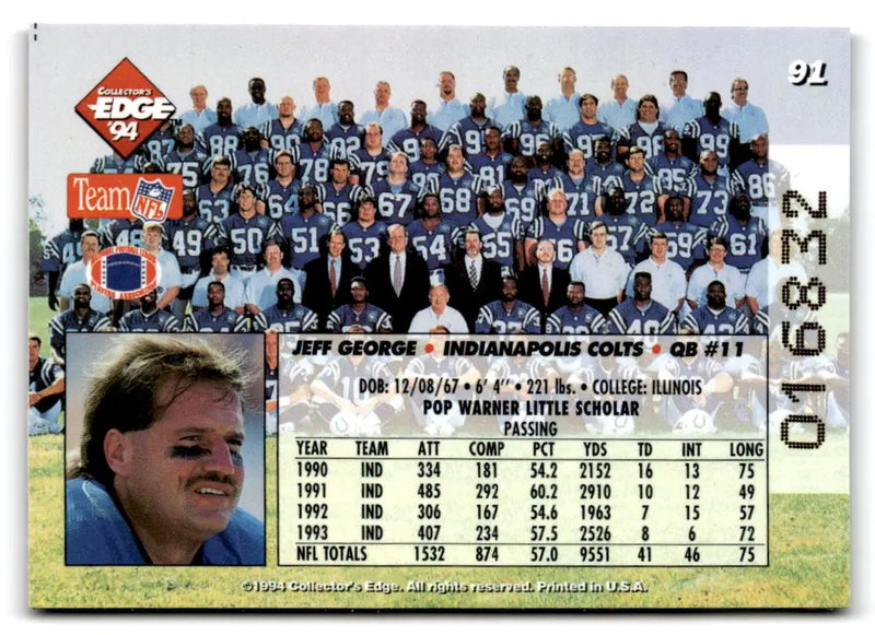 1994 Collector’s Edge #91 Jeff George Pop Warner Bronze 22K - Football Card Single
