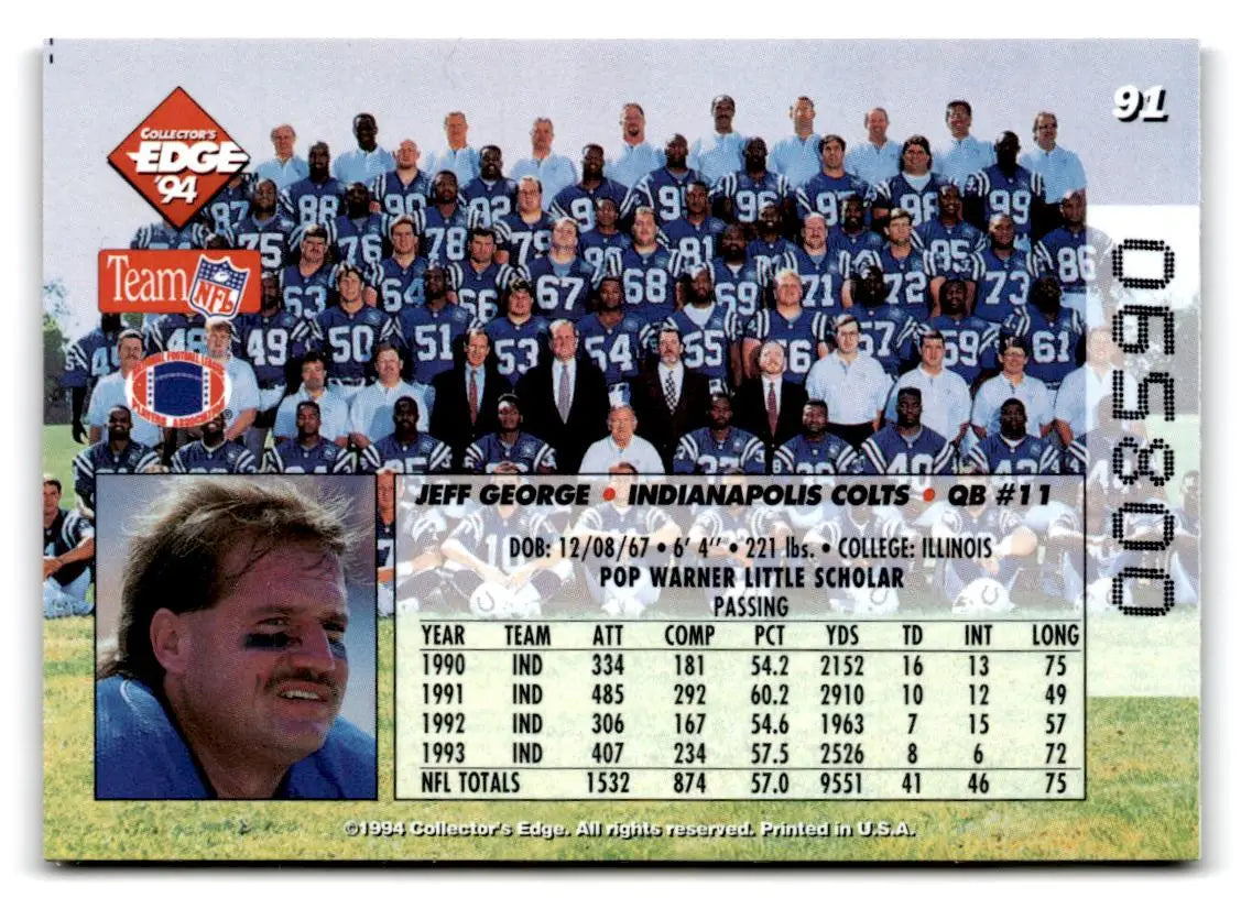 1994 Collector’s Edge #91 Jeff George Pop Warner Bronze - Football Card Single