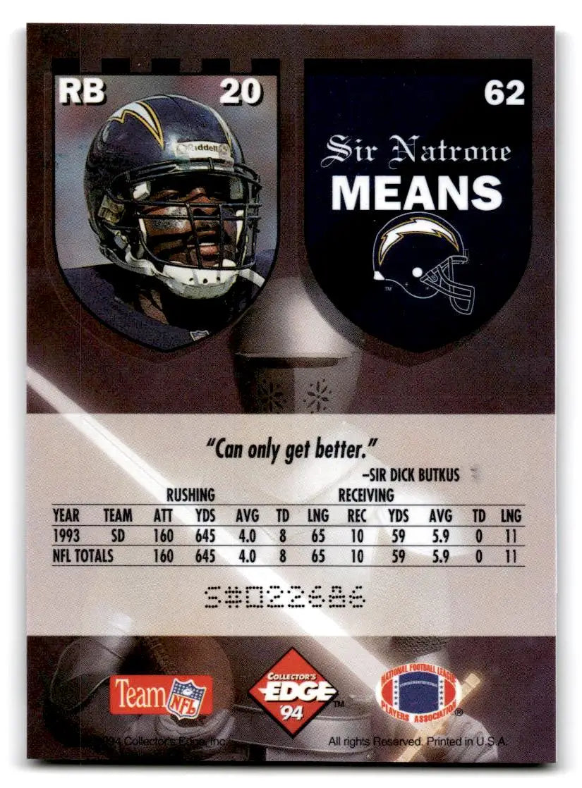 1994 Collector’s Edge Excalibur #62 Natrone Means - Football Card Single
