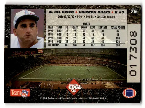 Original gloss Al Del Greco football card from 1994 Collector’s Edge Pop Warner 22K