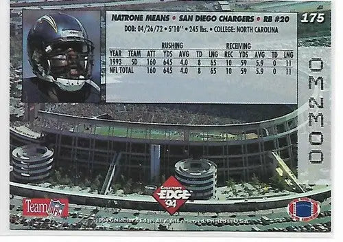 1994 Collector’s Edge Silver #175 Natrone Means NM-MT Chargers - Football Card Single