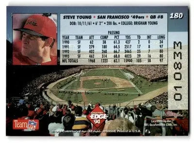 1994 Collector’s Edge Steve Young Boss Squad Silver #180 49ers - Football Card Single