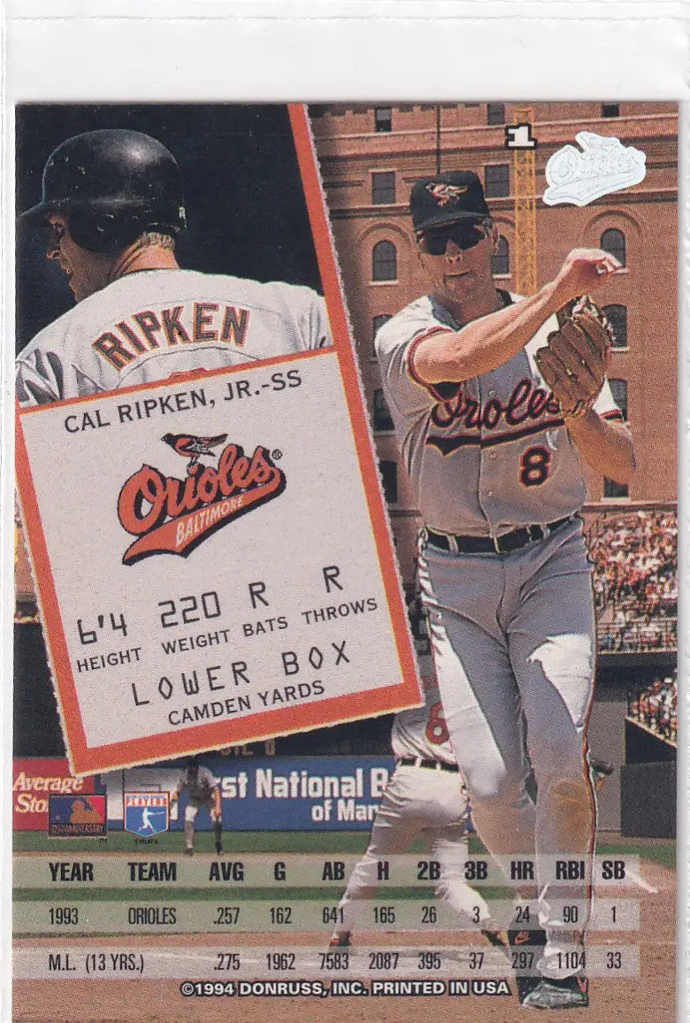 1994 DONRUSS #1 CAL RIPKEN JR- BALTIMORE ORIOLES - Baseball Card Single