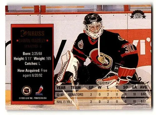 Hockey card featuring Darrin Madeley with original gloss from 1994 Donruss #229