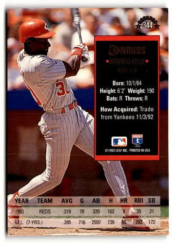 1994 Donruss #344 Roberto Kelly Cincinnati Reds Baseball Cards - Baseball Card Single
