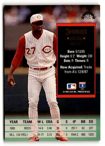 1994 Donruss #361 Jose Rijo Cincinnati Reds Baseball Cards - Baseball Card Single