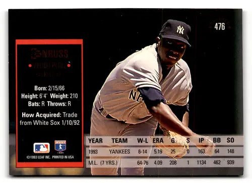 1994 Donruss #476 Melido Perez New York Yankees Baseball Cards - Baseball Card Single