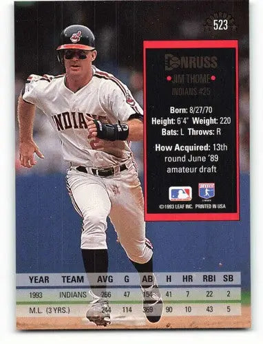 1994 Donruss #523 Jim Thome NM Near Mint Indians ID:82504 - Baseball Card Single