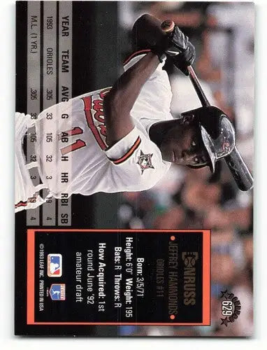 1994 Donruss #629 Jeffrey Hammonds NM-MT Orioles ID:72070 - Baseball Card Single