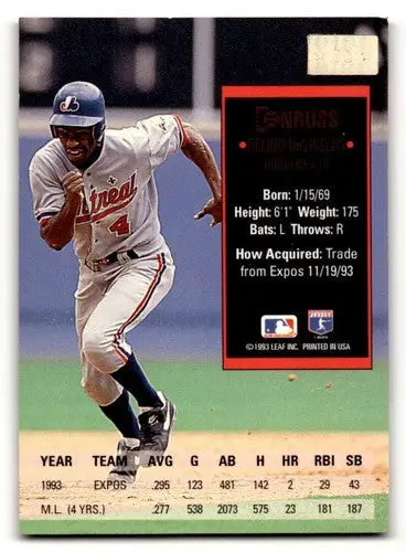 Original gloss baseball card featuring Delino DeShields Los Angeles Dodgers player