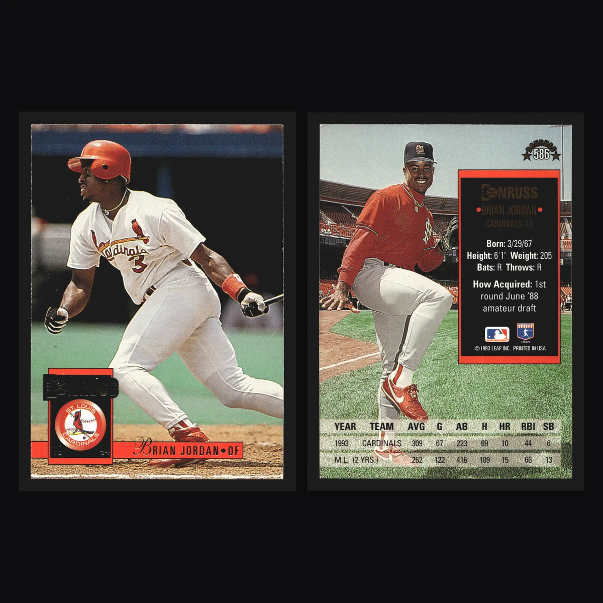 1994 Donruss Brian Jordan #586 St. Louis Cardinals - Baseball Card Single