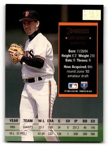 Original gloss Donruss Special Edition Gold John Burkett baseball card in near mint condition