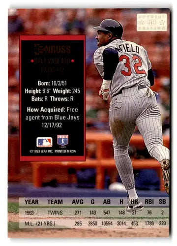 Baseball card from 1994 Donruss Special Edition Gold featuring Dave Winfield in near mint condition