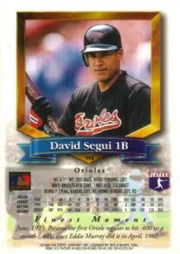 Vintage David Segui baseball card from 1994 Finest #103 with original gloss display