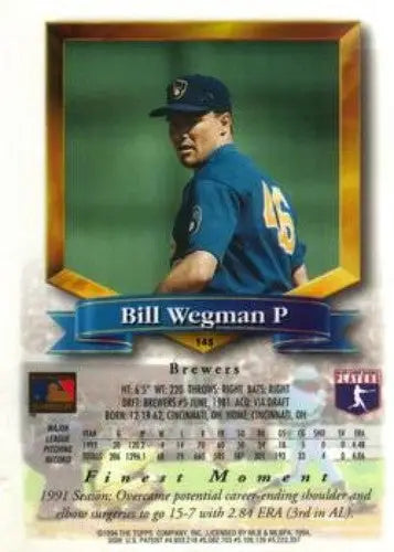 Original gloss 1994 Finest Bill Wegman NM-MT Brewers baseball card featuring Simply Sandoval