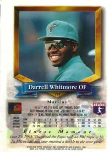 Original gloss Darrell Whitmore baseball card from 1994 Finest #147 NM-MT Marlins