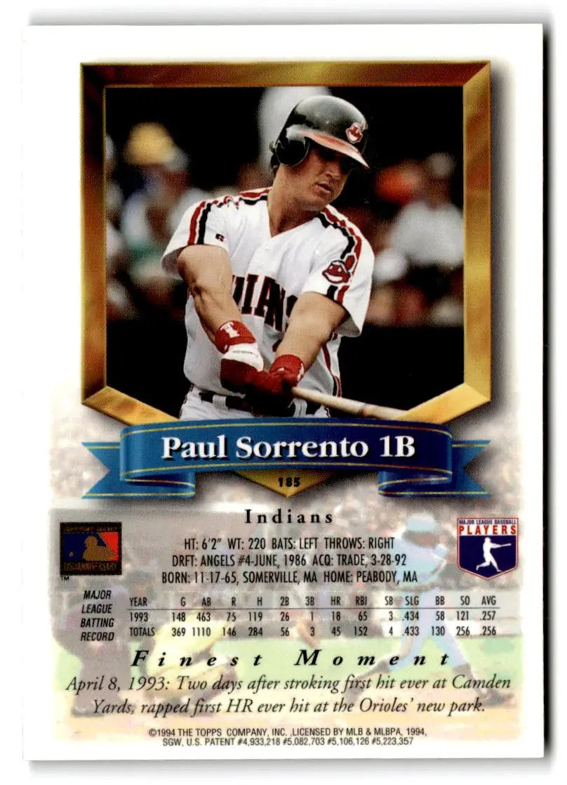 1994 Finest #185 Paul Sorrento Refractors - Baseball Card Single