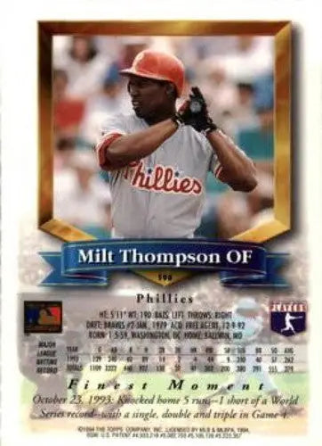 Original gloss Milt Thompson baseball card 1994 Finest #198 NM-MT Phillies
