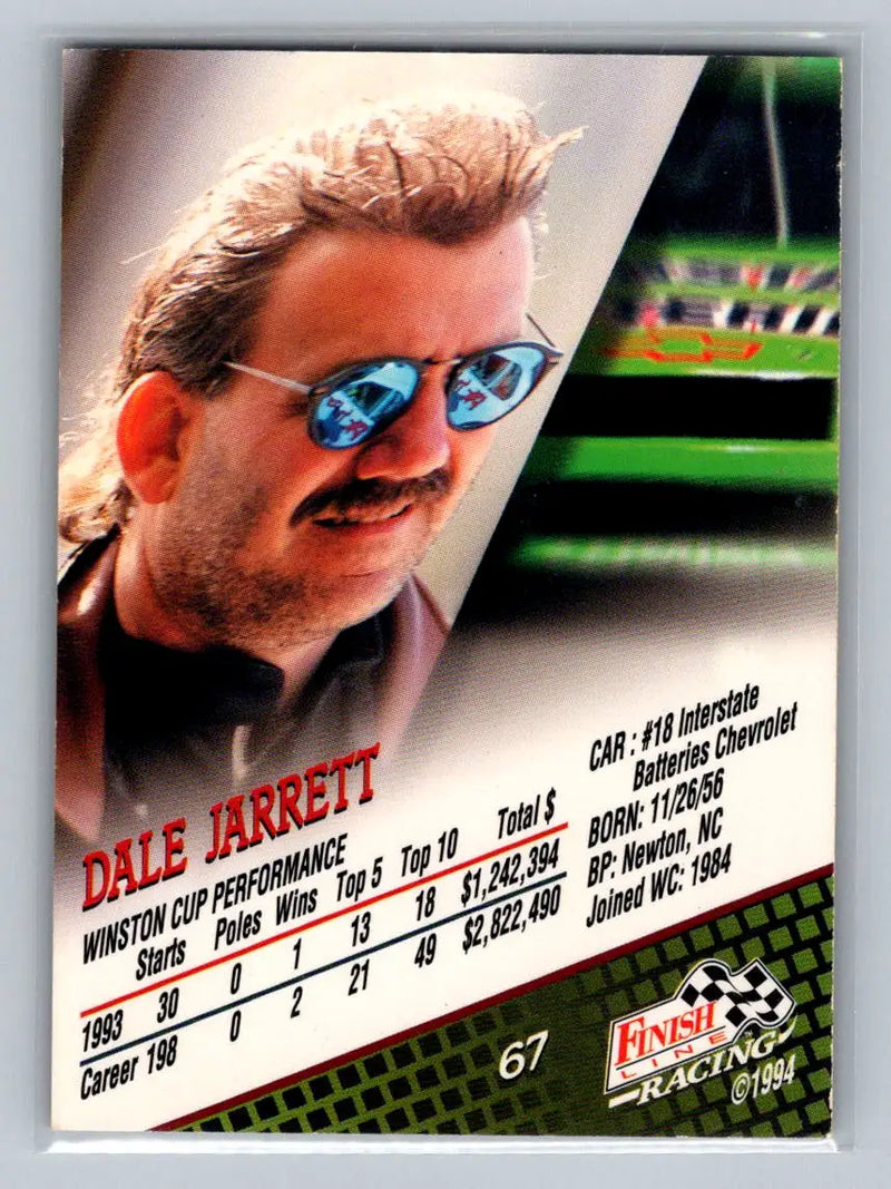 1994 Finish Line #67 Dale Jarrett Silver Joe Gibbs Racing - Racing Card Single