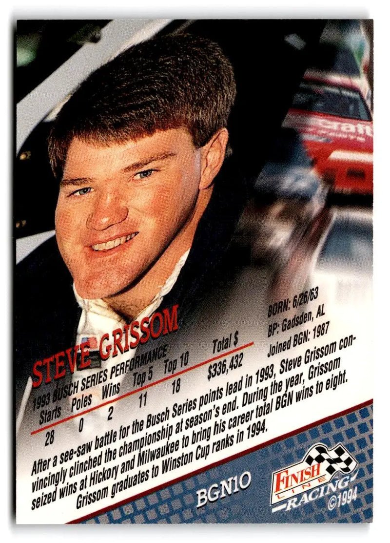 1994 Finish Line #BGN10 Steve Grissom Busch Grand National - Racing Card Single