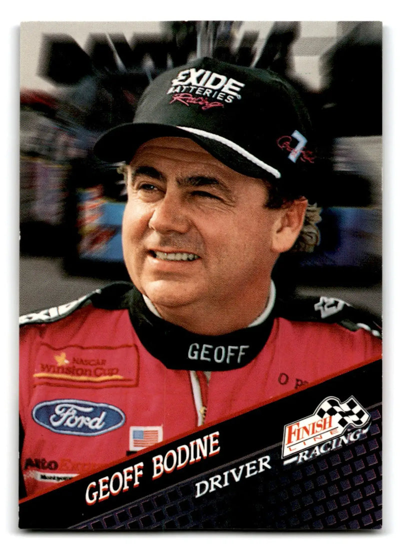 NASCAR trading card featuring Geoff Bodine from 1994 Finish Line Racing series
