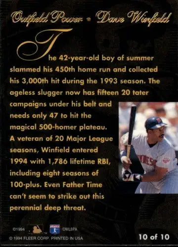1994 Flair Outfield Power Dave Winfield baseball card featuring Twins outfield power NM-MT