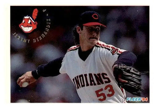 Original gloss Jeremy Hernandez baseball card from 1994 Fleer #105 with Near Mint condition
