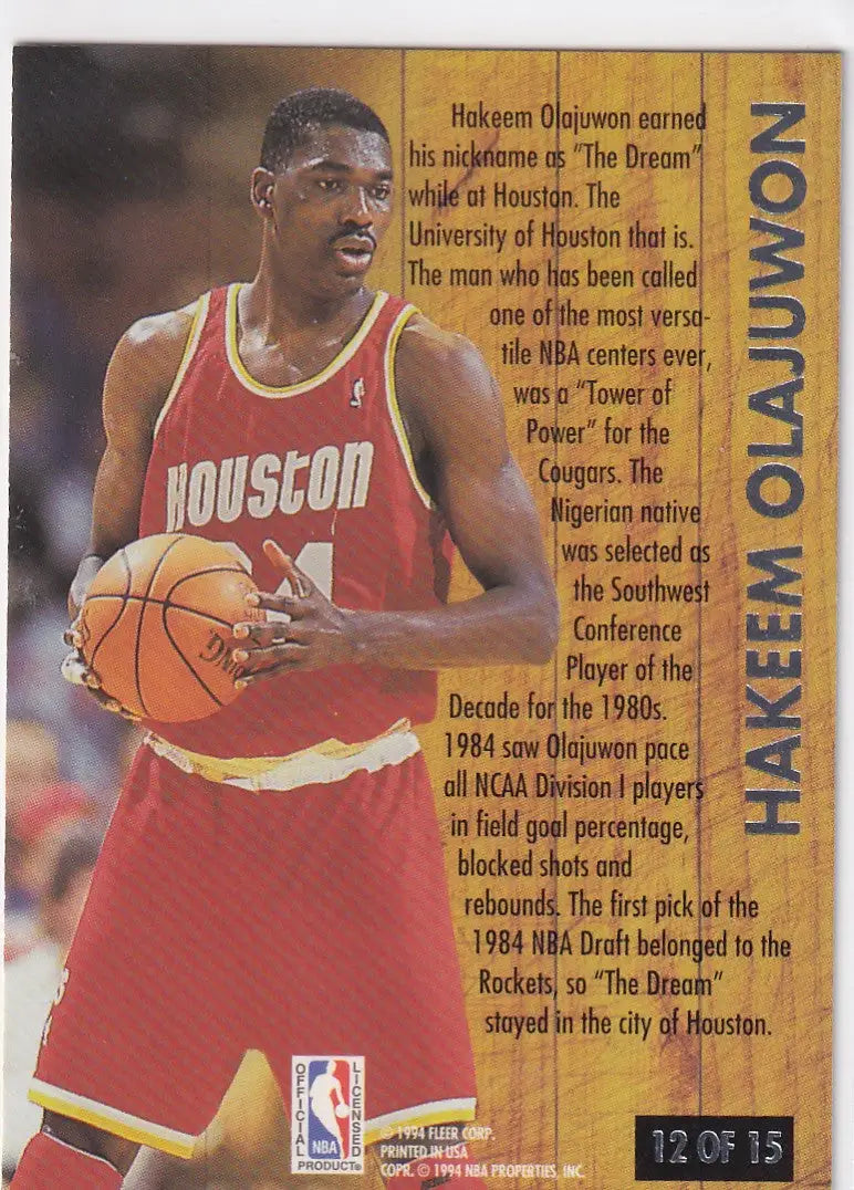 1994 FLEER #12 HAKEEM OLAJUWON THE DREAM- HOUSTON ROCKETS - Basketball Card Single