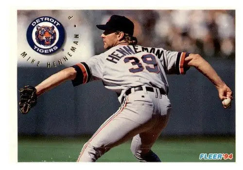 Original gloss 1994 Fleer Mike Henneman baseball card featuring Tigers player