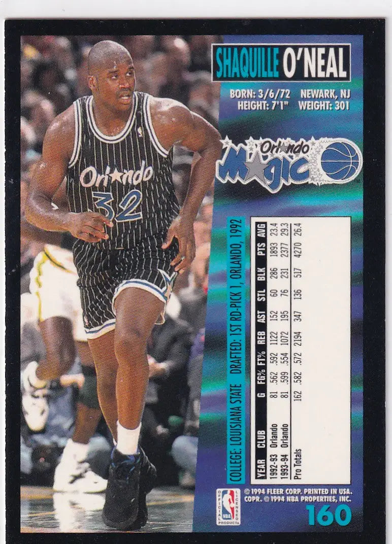 1994 FLEER #160 SHAQUILLE ONEAL- ORLANDO MAGIC - Basketball Card Single