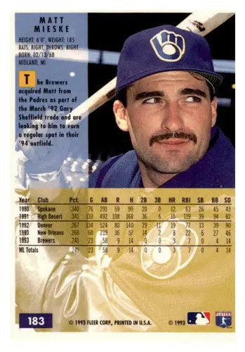 1994 Fleer #183 Matt Mieske NM-MT Brewers - Baseball Card Single