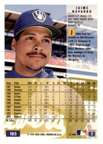 Original gloss baseball card featuring Jaime Navarro 1994 Fleer #185 Brewers image