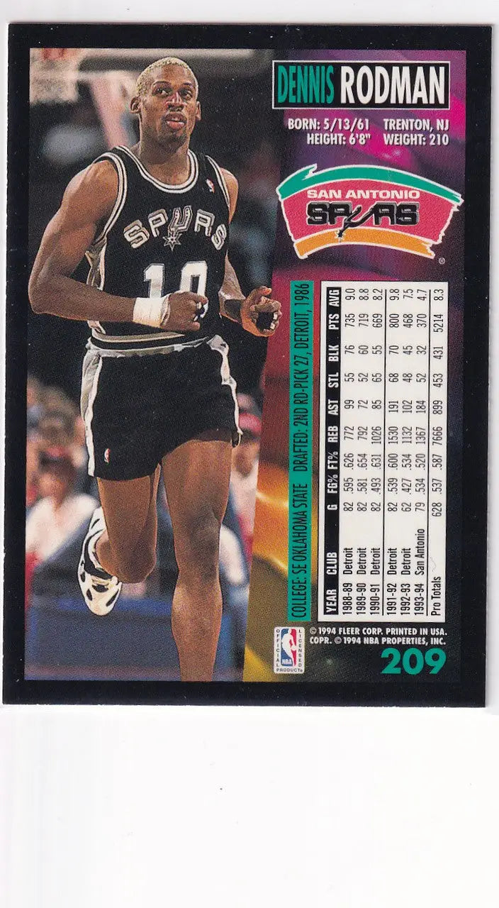 1994 FLEER #209 DENNIS RODMAN- SAN ANTONIO SPURS - Basketball Card Single