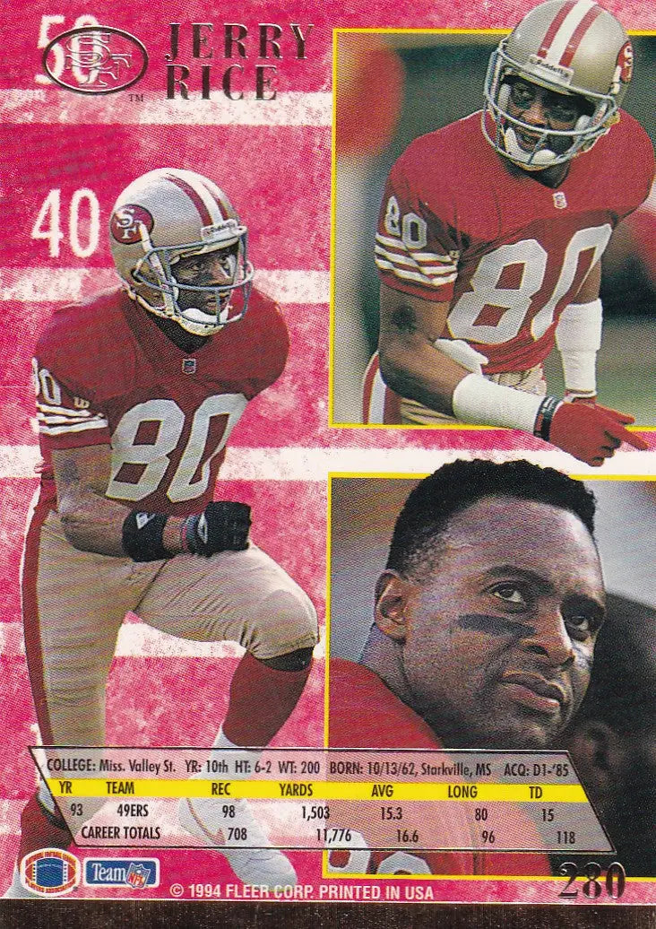 1994 FLEER #280 JERRY RICE- SAN FRANCISCO 49ERS