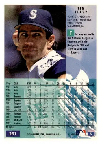 Original gloss of 1994 Fleer Tim Leary baseball card featuring Mariners sports cards