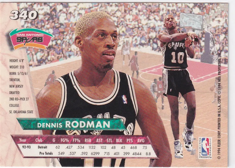 1994 FLEER #340 DENNIS RODMAN- SAN ANTONIO SPURS - Basketball Card Single