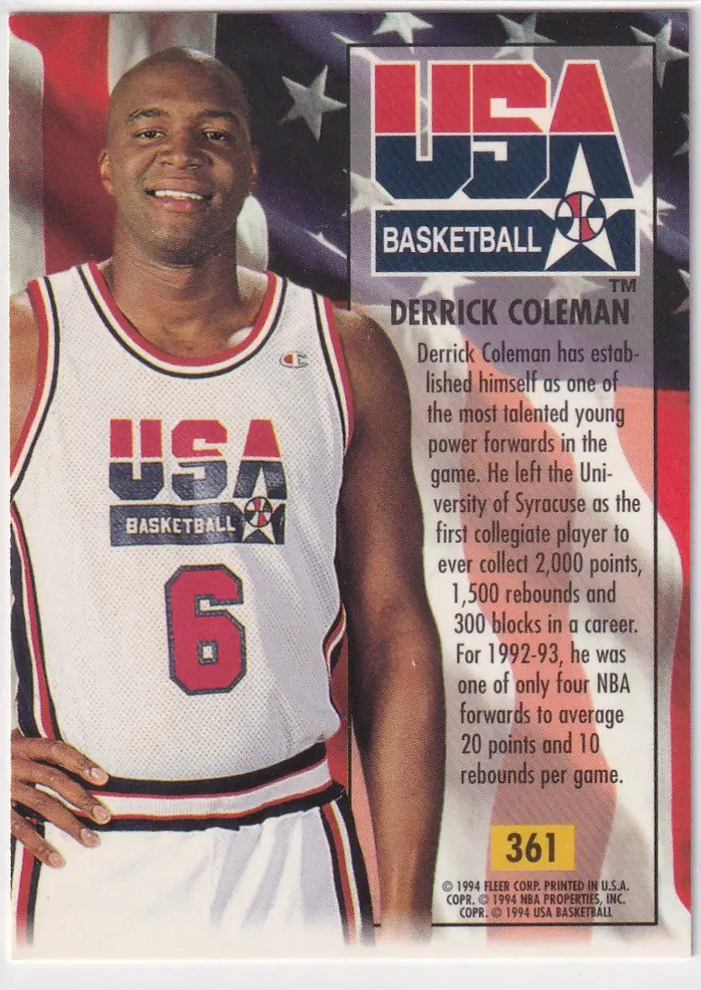 1994 FLEER #361 DERRICK COLEMAN USA- NEW JERSEY NETS - Basketball Card Single
