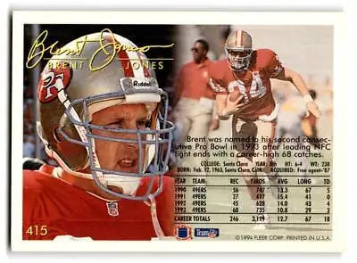 Brent Jones 1994 Fleer #415 trading card showcasing NFL memorabilia and collectibles