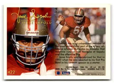 1994 Fleer #422 Jesse Sapolu - Football Card Single
