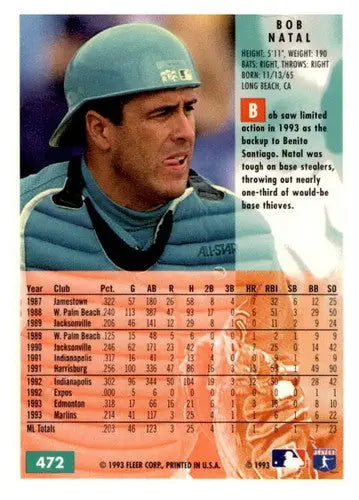 Original gloss 1994 Fleer Bob Natal baseball card from Marlins collection